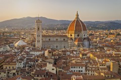 The stunning Florence Cathedral near sunset from the Palazzo Vecchio in Florence, Italy